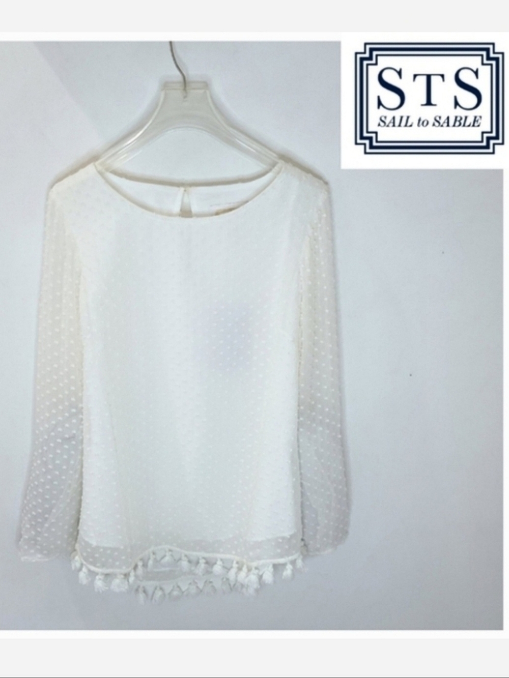 Sail To Sable Silk Blend Blouse Long Sleeve Tassel Off White Sz XXS-S NWT